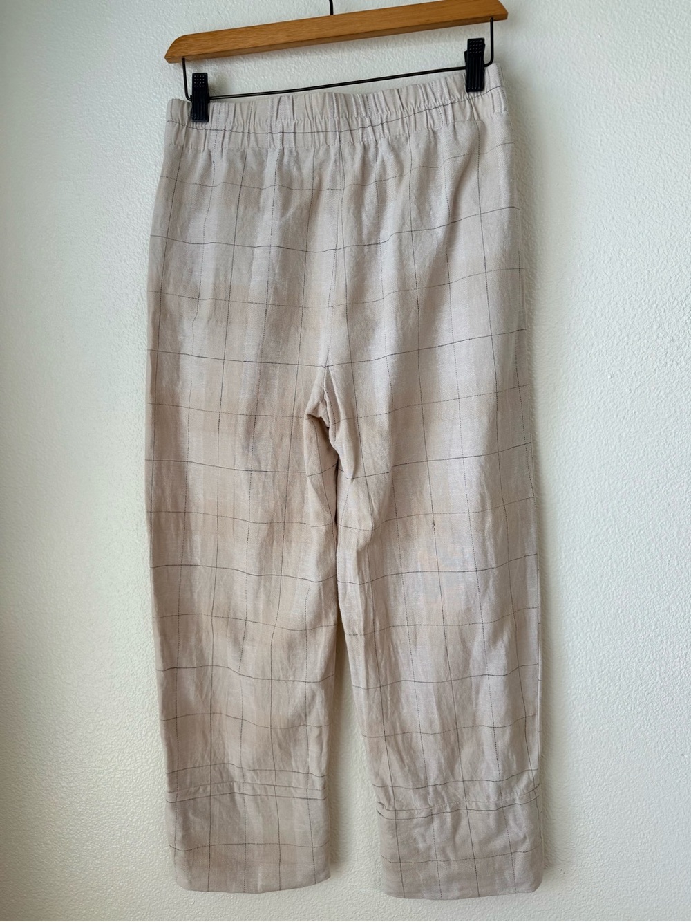 Zara Plaid Window Pain Cropped Cotton Linen Blend Pants-Cream Navy-Size Small - Picture 5 of 11